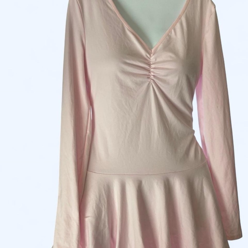 SHEIN Soft Pink Long Sleeve mini Dress with ruffle skirt S
